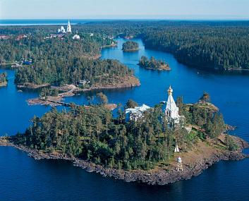 Aerial view along the Volga River in Russia